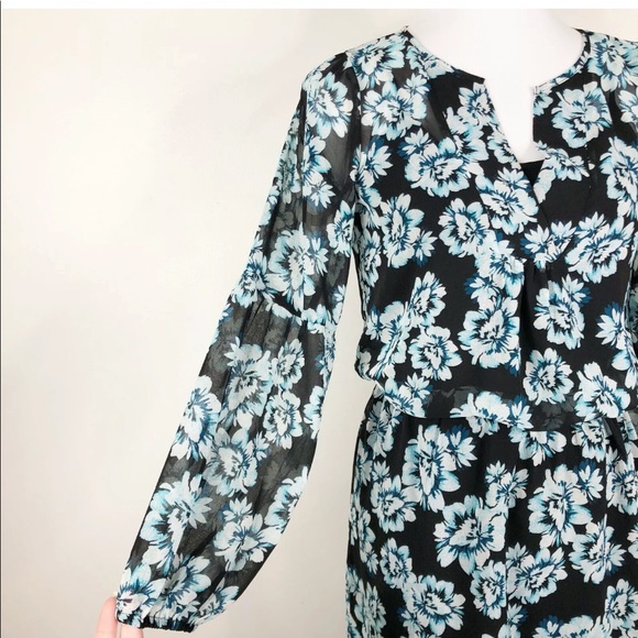 WHBM Floral Chiffon Dress Lace Hem Sz 0 Blouson Style - Picture 9 of 12